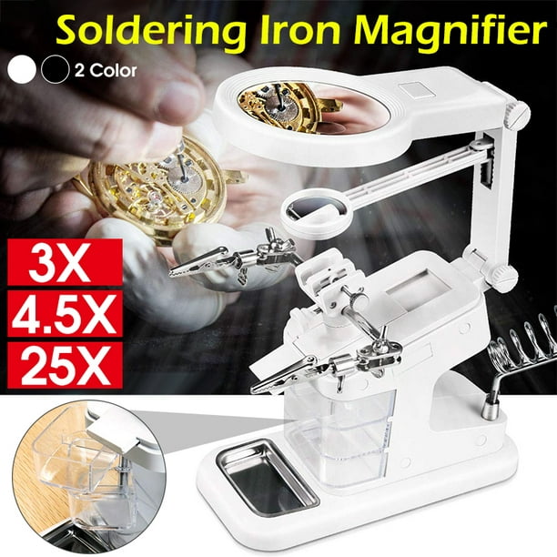 Modeling and Crafts Assembly Repair 3X 4.5X USB Lighted Hands Free Glass Stand with Clamp and Alligator Clips for Soldering Magnifying LED Light Helping Hands Magnifier Station 